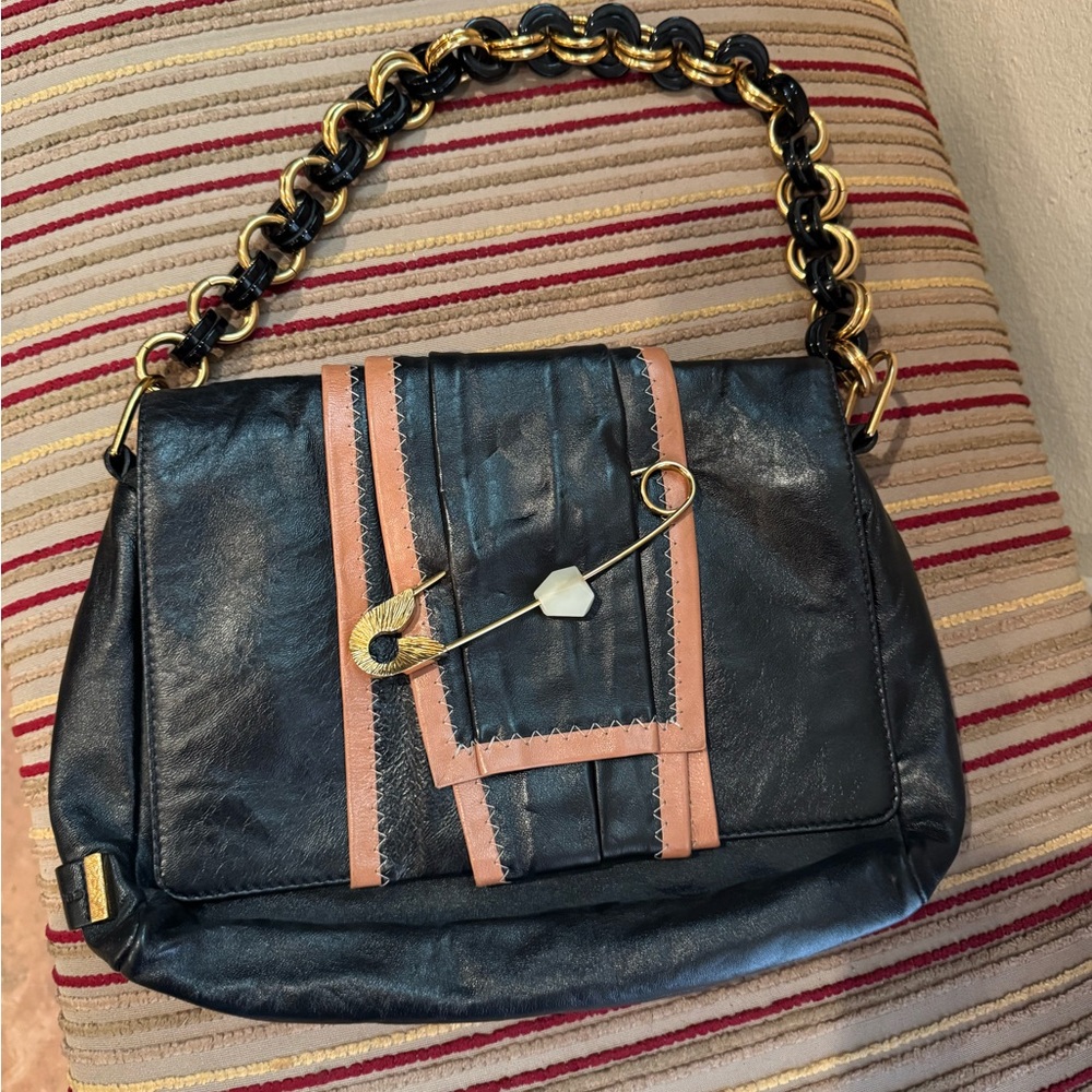 Vintage Marc Jacobs Safety Pin Flap Black and Nude Shoulder Bag with Chain Strap
